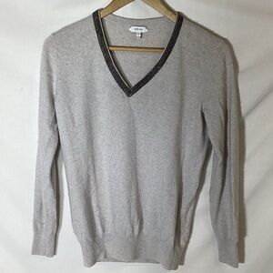REISS Beaded V-Neck Sweater Tan Size Small